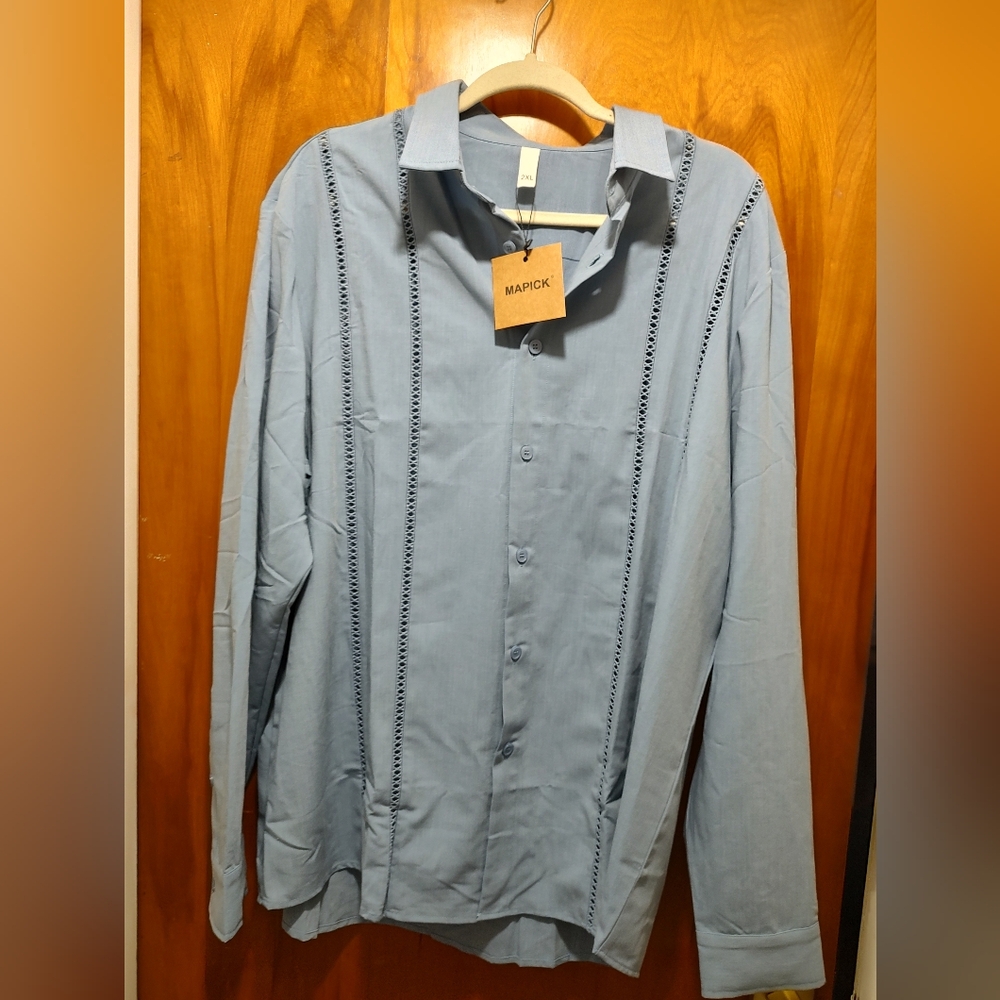 Men's Blue casual long sleeve shirt